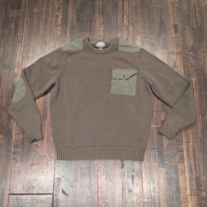 St Johns Bay Outdoor Sweater Mens Large Green Cotton Blend Yoke Sleeve Crewneck